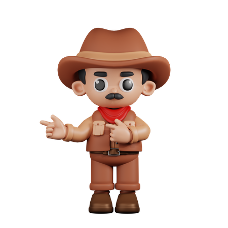 Cowboy apontando o dedo na direção  3D Illustration