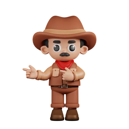 Cowboy apontando o dedo na direção  3D Illustration