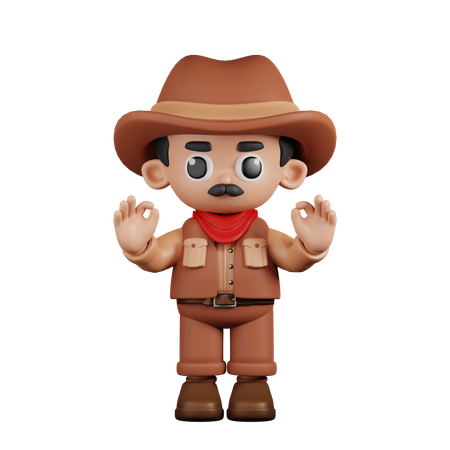 Cowboy fazendo gesto de ok com a mão  3D Illustration