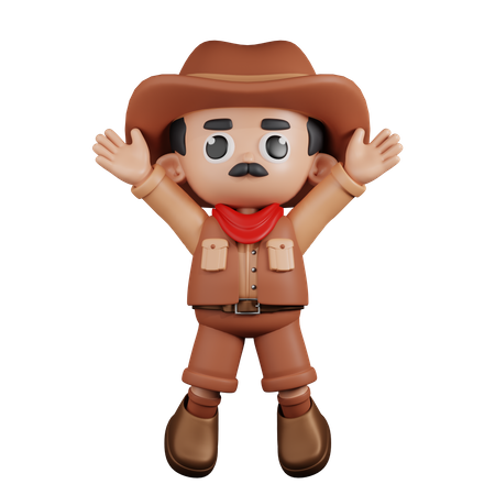 Cowboy Doing Jumping Celebration  3D Illustration