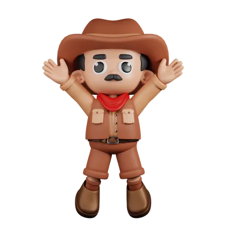 Cowboy Doing Jumping Celebration  3D Illustration