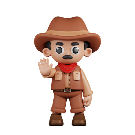 Cowboy Doing Stop Sign  3D Illustration