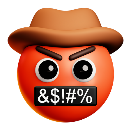 Cowboy en colère avec un chapeau marron et dit des mots durs  3D Icon