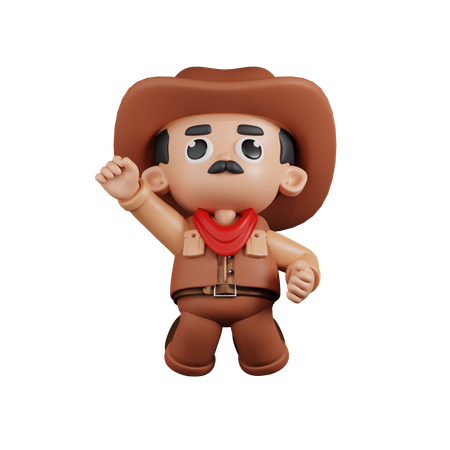 Cowboy Jumping In Air  3D Illustration