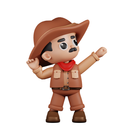 Cowboy Looking Victorious  3D Illustration