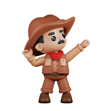 Cowboy Looking Victorious  3D Illustration