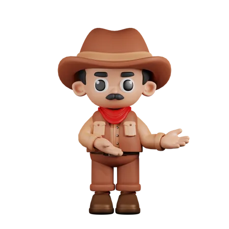 Cowboy Pointing Something  3D Illustration