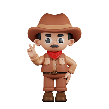 Cowboy Showing Peace Sign  3D Illustration