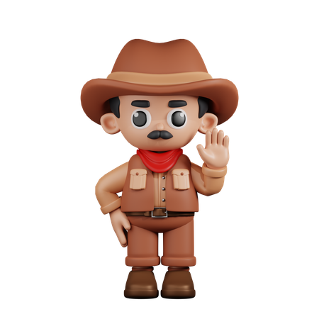 Cowboy With Hands Up  3D Illustration