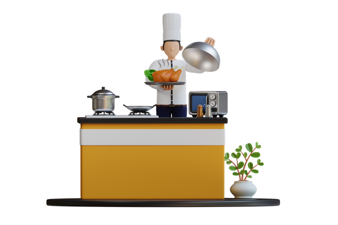 Cozinhar frango  3D Illustration