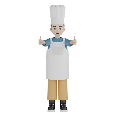 Cozinheiro masculino mostrando duplo polegar para cima  3D Illustration