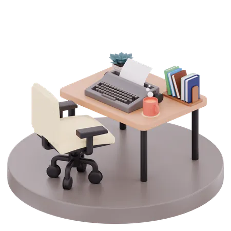 Cozy Creative Writer Desk  3D Illustration