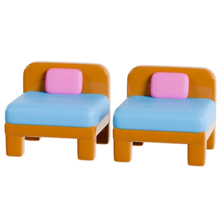 Cozy Double Bed Hotel Room  3D Icon