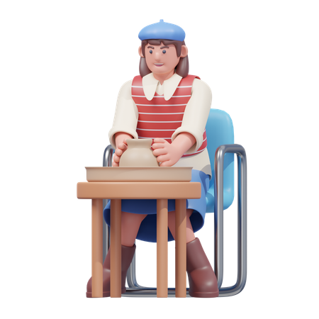 도자기를 만드는 열광적인 예술가  3D Illustration