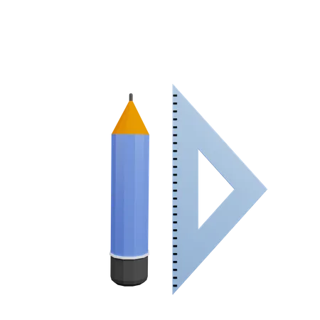 Crayon avec règle  3D Illustration