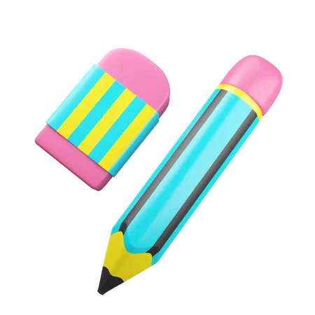 Crayon et gomme  3D Illustration