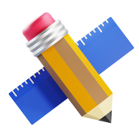 Crayon et règle  3D Illustration