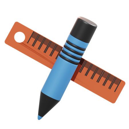 Crayon et règle  3D Illustration