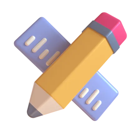 Crayon et règle  3D Illustration