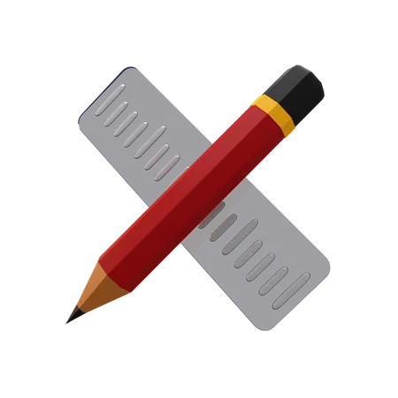 Crayon et règle  3D Illustration