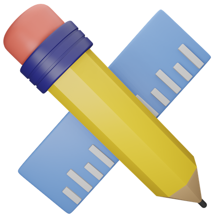 Crayon et règle  3D Illustration