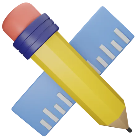 Crayon et règle  3D Illustration