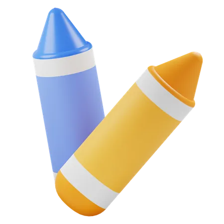Two Color Crayon Blue Crayon Yellow Crayon Drawing Coloring Design 3 D Icon Stationery 3D Icon