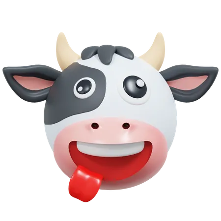 Crazy Smile Cow Emoticon 3 D Icon Illustration 3D Icon