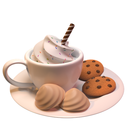 Cream Coffee And Cookies  3D Icon