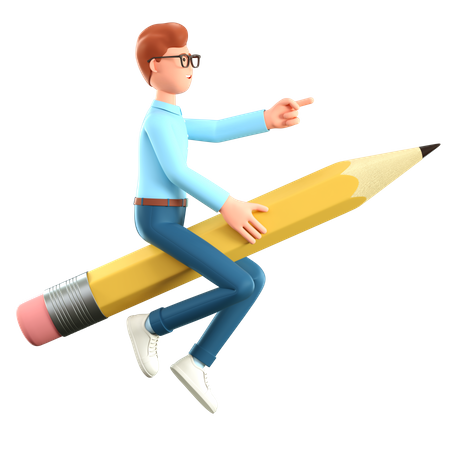 Creative man sitting on pencil  3D Icon