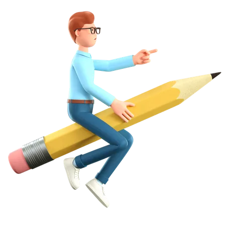 Creative man sitting on pencil  3D Illustration