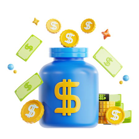Creative Savings Jar with Money Symbols and Coins  3D Icon