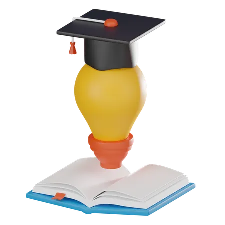 Creativity Vibrant Yellow Light Bulb Graduation Hat And Open Book Perfect Blend Of Education And Innovative Ideas Ideal For Projects Seeking To Convey Of Learning 3 D Render Illustration 3D Icon