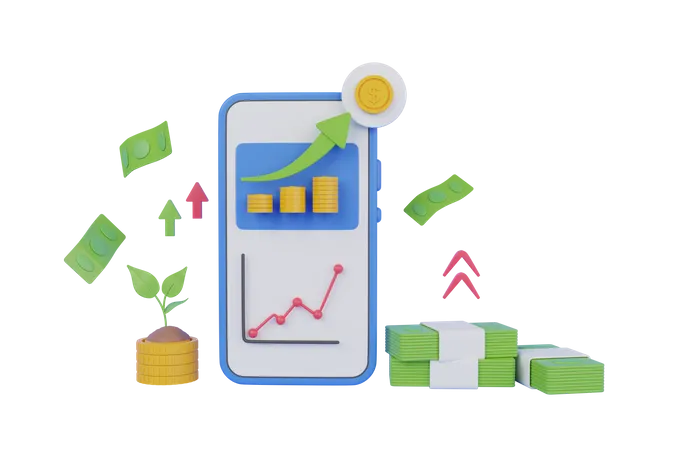 Crecimiento de la inversión financiera móvil  3D Illustration