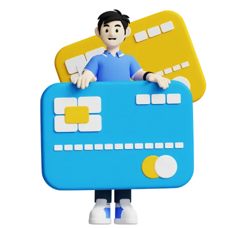 This 3 D Icon Features A Person Holding Two Large Credit Cards Ideal For Representing Payment Methods Credit Card Usage And Financial Transactions 3D Icon