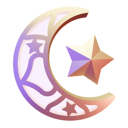 Crescent And Star 3 D Render Design Element Suitable For Eid Al Fitr Theme 3D Illustration