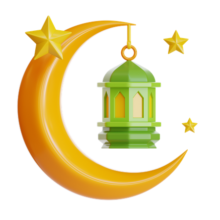 Crescent With Lantern 3D Icon