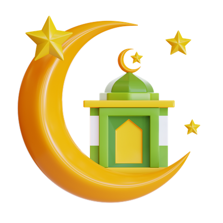 Crescent Moon With Mosque 3D Icon