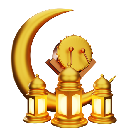 Crescent And Lantern  3D Illustration