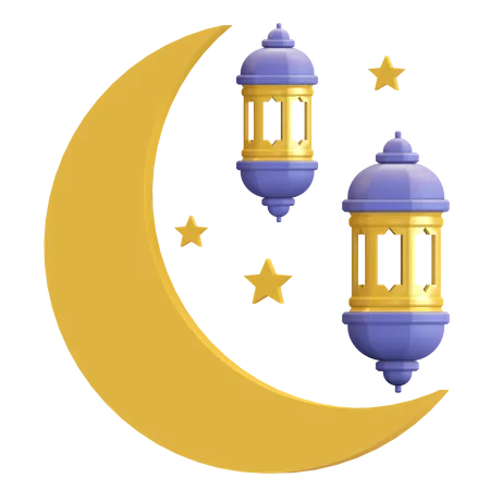 Crescent And Lantern  3D Illustration