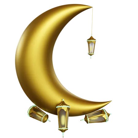 Crescent And Lantern  3D Illustration