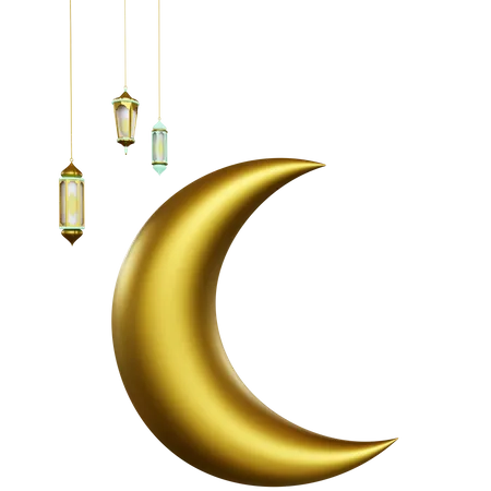 Crescent And Lantern  3D Illustration