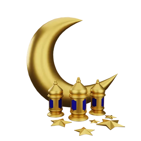 Crescent And Lantern  3D Illustration