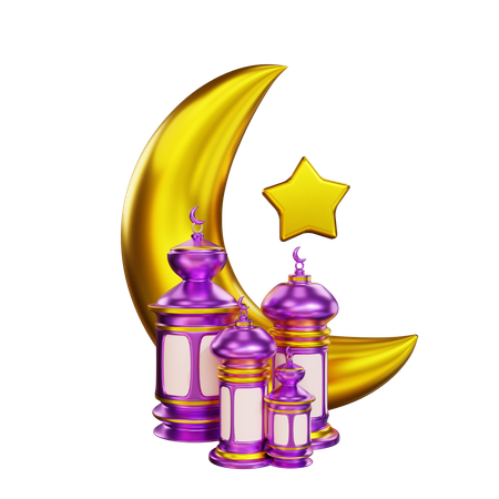 Crescent And Lantern  3D Illustration