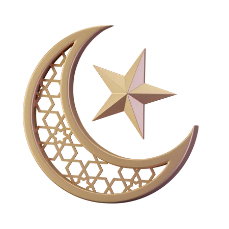 3 D Render Icon Illustration Of Crescent And Star Suitable For Ramadan Theme 3D Illustration