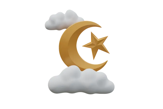 Crescent And Star 3D Icon