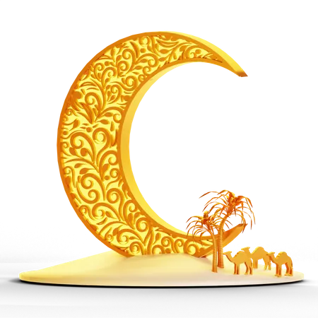 3 D Ramadan Ornament With Lantern And Mosque 3D Illustration