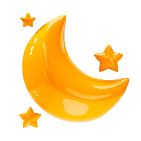 Yellow Moon And Stars Icon Weather Forecast Sign 3D Icon