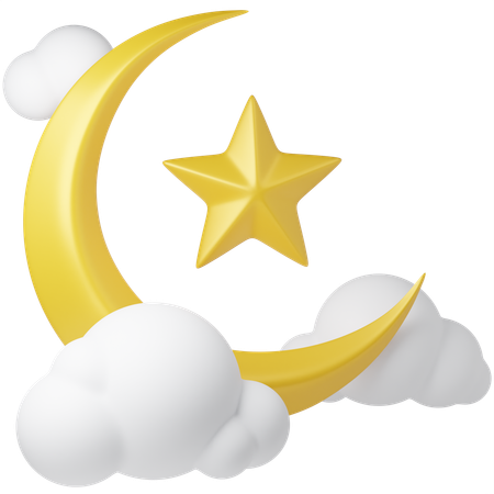 Crescent Moon and Cloud  3D Icon