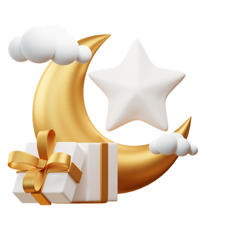 Crescent Moon And Gifts  3D Icon